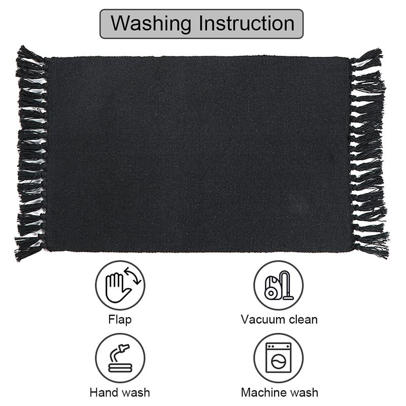 Seavish Black Kitchen Rug, 2x3 Cotton Hand Woven Recycled Throw Rug Runner Braided Entryway Floor Mat for Laundry Room Bathroom Bedroom Dorm - Image 4